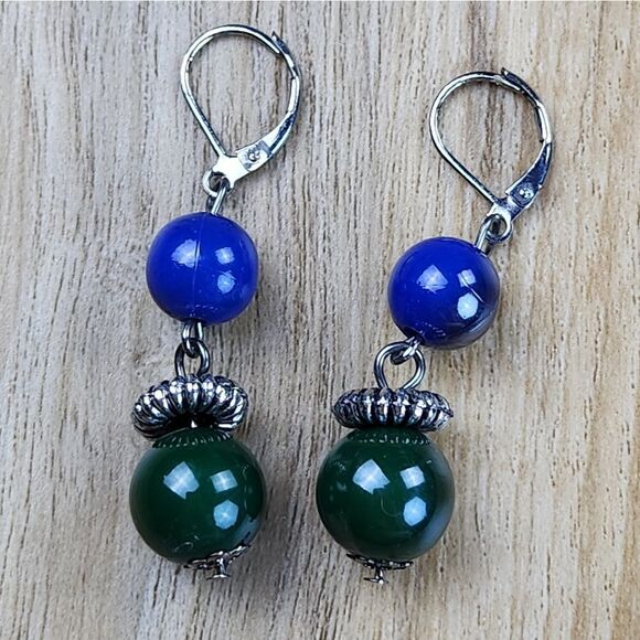 🩵Premier "Dive In" Blue & Green Dangling Earrings - Picture 4 of 8